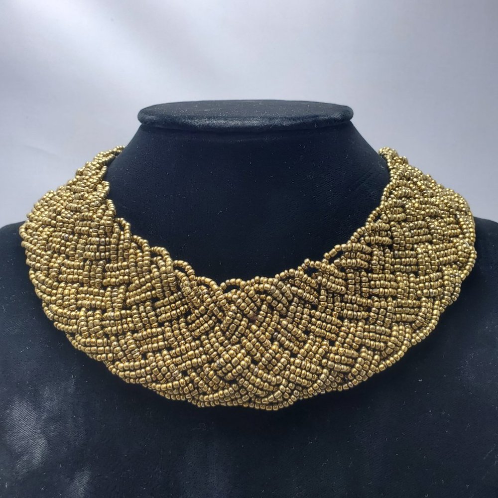 Signature Bronze braided seed bead Bohemian choker necklace